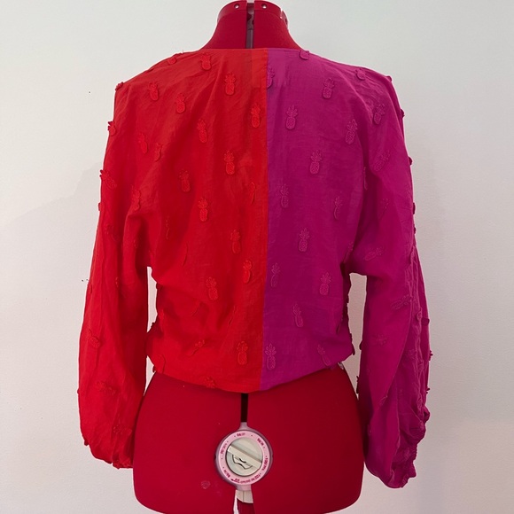 🍍HP🍍 Farm Rio Summer Ready Two Tone Wrap Top M - Picture 5 of 13